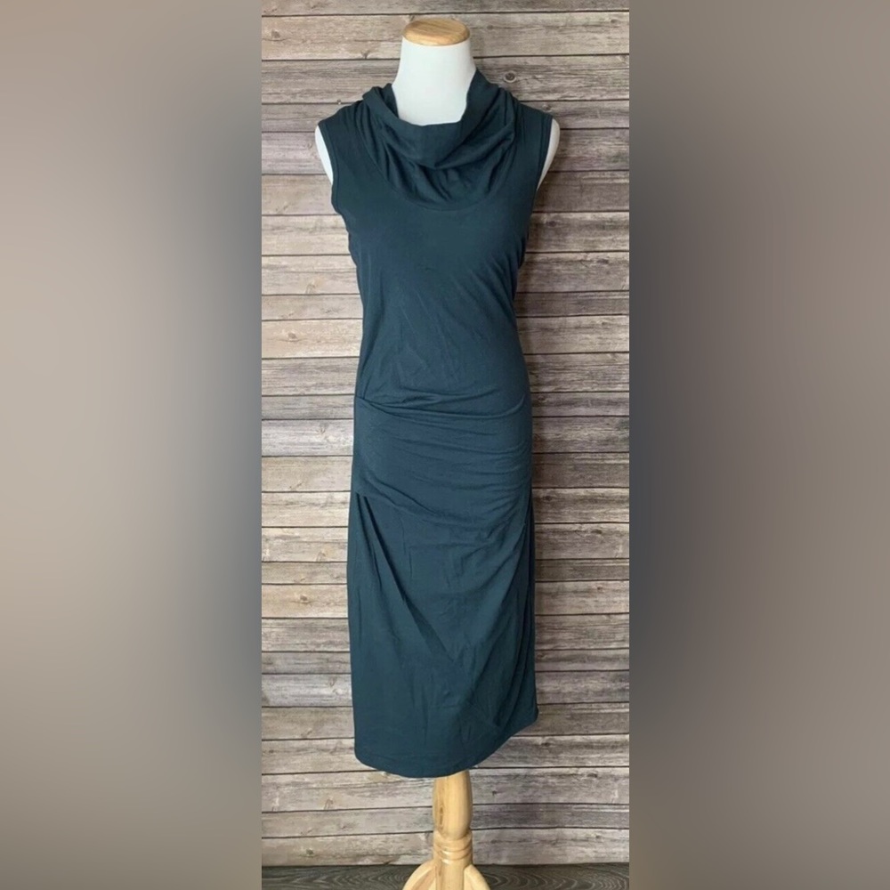 James Perse Revolve Cowl Neck Tuck Midnight Green Dress SZ 2